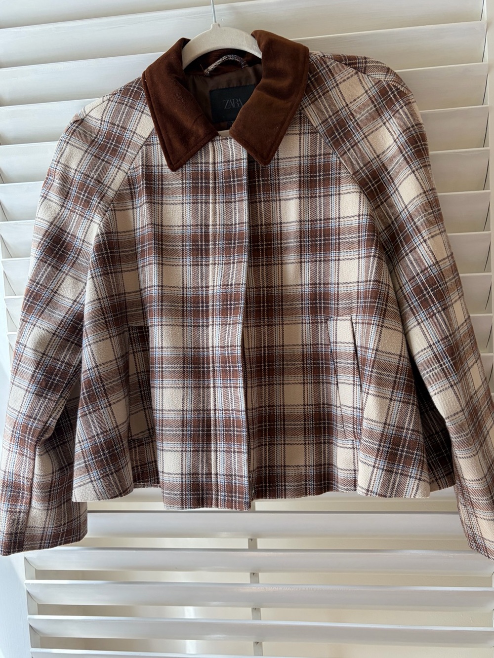 Sold Out Zara Brown and Cream Plaid Coat with Brown Contrast Collar